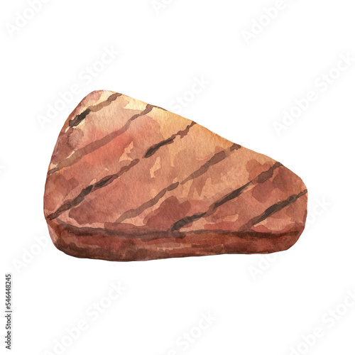 Grill Meat steak. Watercolor illustration bbq isolated on white background. Tasty food for outdoor
