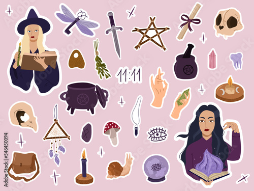 Mistyc witch sticker collection with magic design elements photo