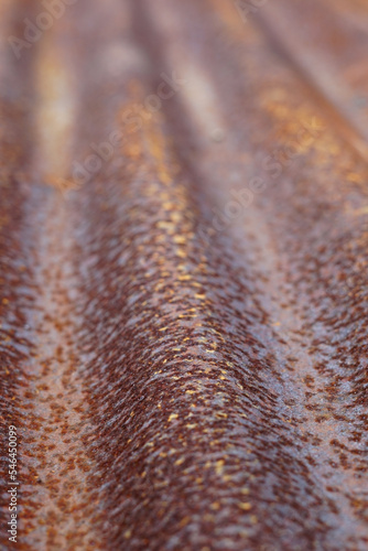 selective focus of rust on the surface of the zinc roof  