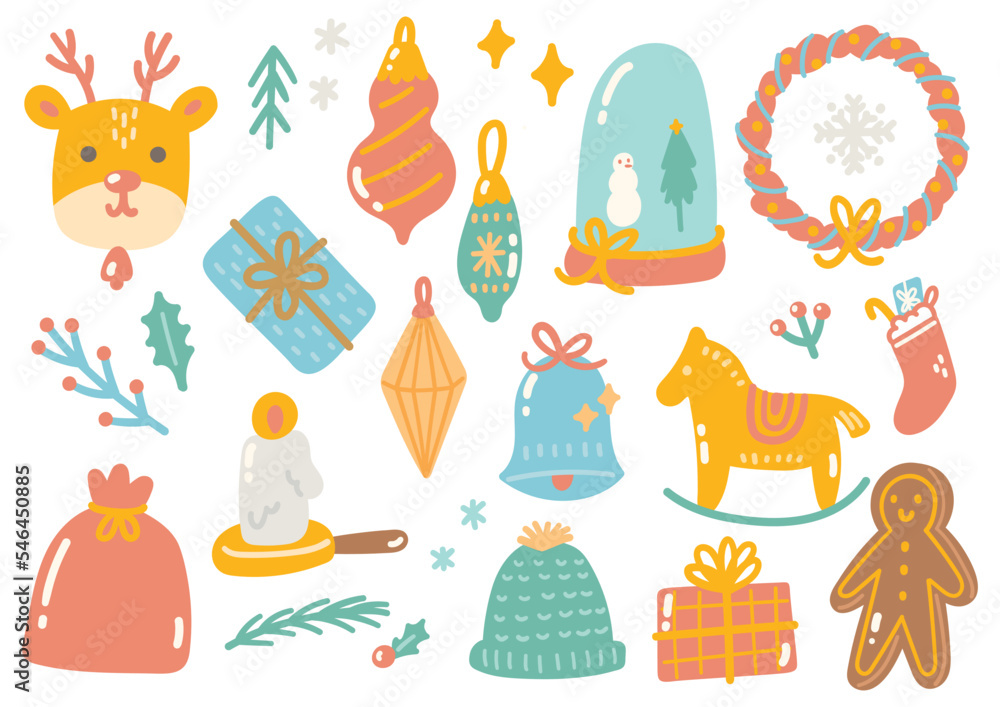 Flat style Christmas Doodle Element Flat style Christmas Doodle Element