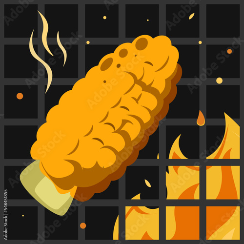 illustration of grilled corn being roasted on a grill net