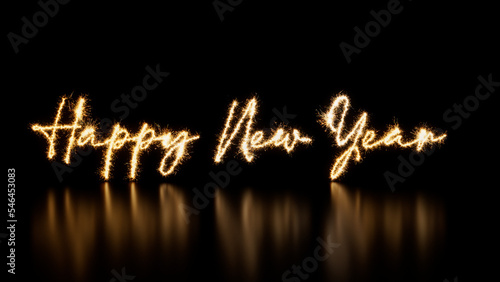 Wallpaper Mural Holiday Banner with Happy New Year Text on Black. Gold Sparkler Firework Caption with copy space. Torontodigital.ca