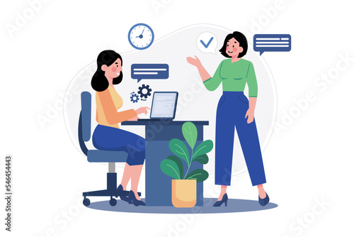 Girl Chatting With Employees Illustration concept on white background © freeslab