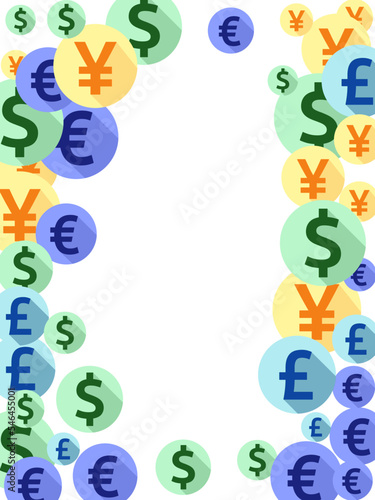 Euro dollar pound yen round symbols scatter currency vector design. Commerce pattern. Currency
