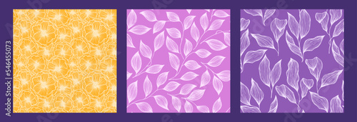 Tree branch leaves and flowers sketch doodle hand drawn vector seamless patte...