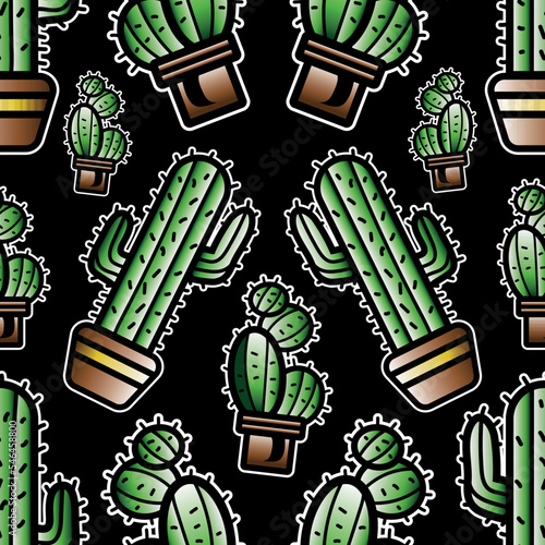 Cactus Traditional Tattoo Vector Pattern Illustration