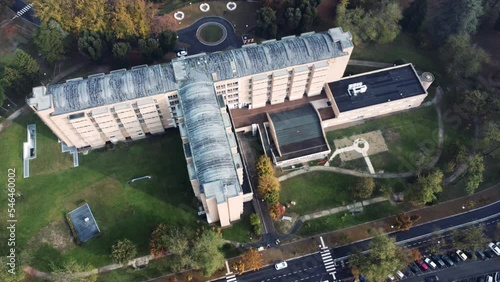 aerial view of Salsomaggiore Terme in Parma Province Italy a fogg autumn morning photo