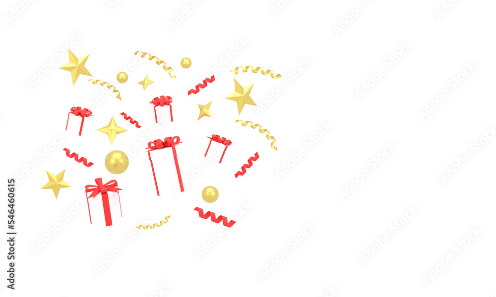 3D. Christmas background with gift boxes, stars, circles and gold. 3D. Christmas background with gift boxes, stars, circles and gold.