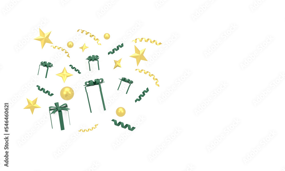 3D. Christmas background with gift boxes, stars, circles and gold. 3D. Christmas background with gift boxes, stars, circles and gold.