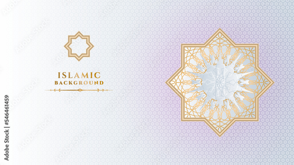 Ramadan Kareem. Gold moon and abstract luxury islamic elements background with mandala pattern