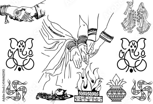 indian wedding symbol, indian marriage card symbol, set of Indian Wedding Elements Clipart photo