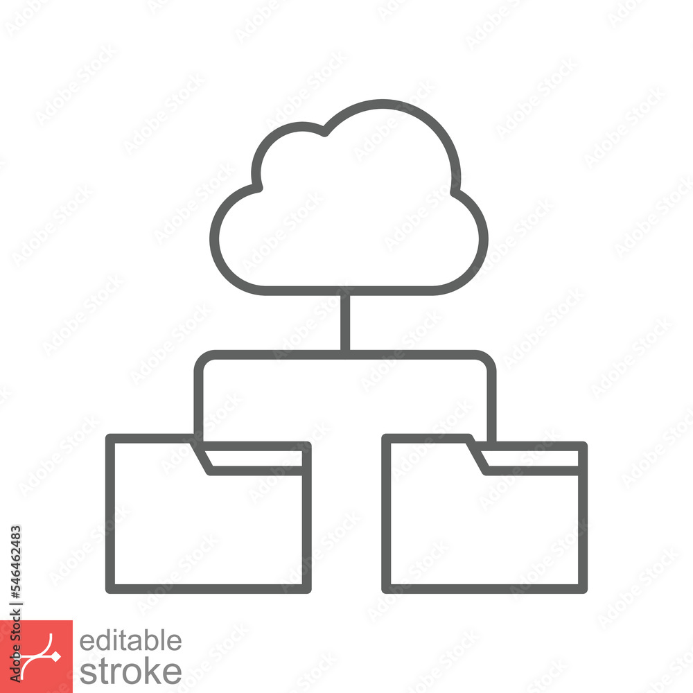 Cloud storage icon. Simple outline style. Digital file organization service, upload, computer backup, technology concept. Line vector illustration isolated on white background editable stroke EPS 10. Cloud storage icon. Simple outline style. Digital file organization service, upload, computer backup, technology concept. Line vector illustration isolated on white background editable stroke EPS 10.