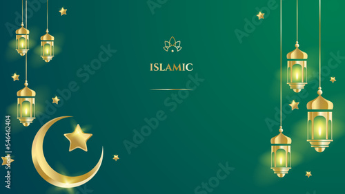 Green golden ramadan background with luxury mandala pattern. Design template for poster, template on web, backdrop, banner, brochure, website, flyer, landing page, presentation, greeting card