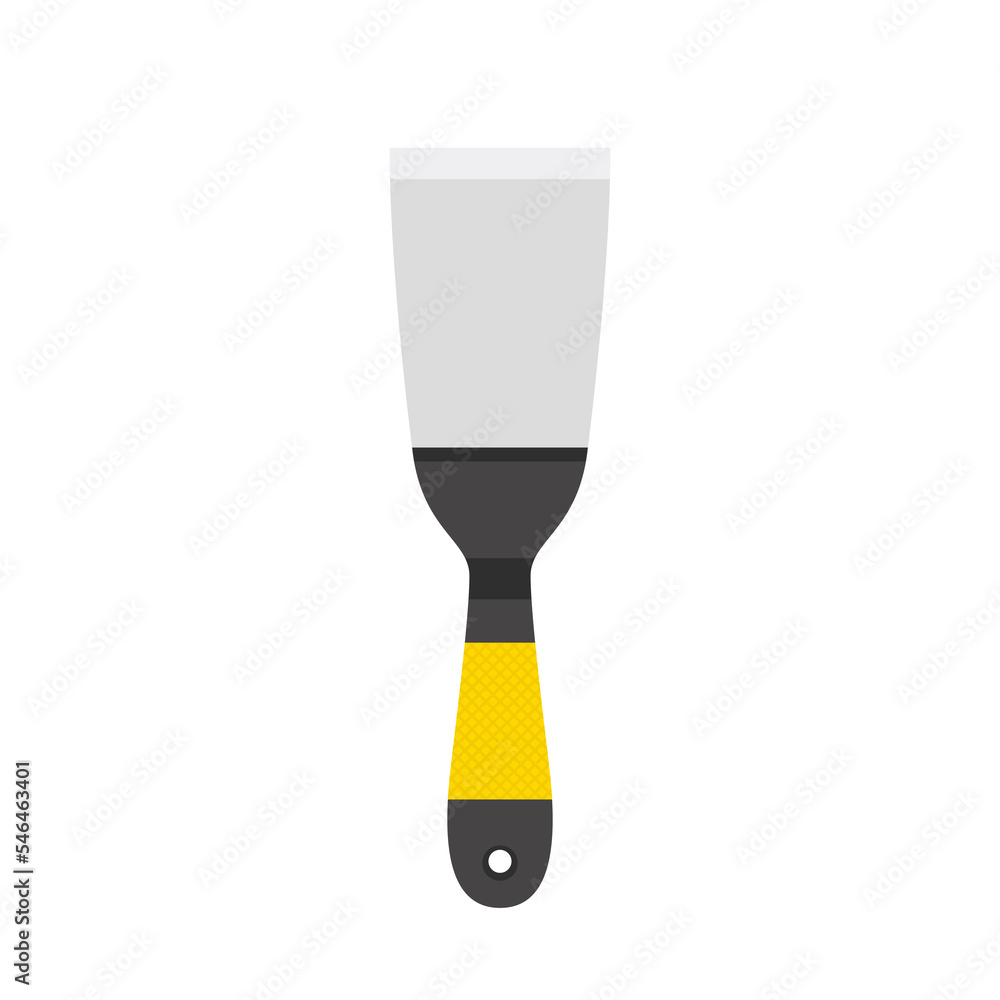 Putty knife equipment builder tape brush vector icon. Construction repair cement spatula bricklayer flat tool scraper Pro Vector.