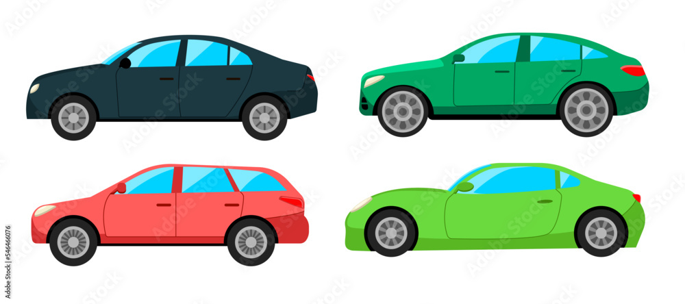 Side view of different car body styles cartoon illustrations set ...