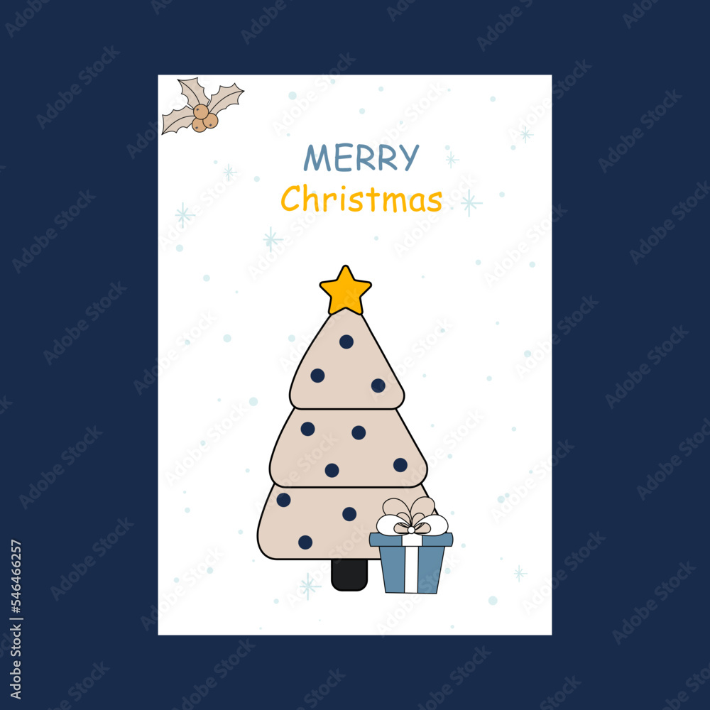Christmas greeting card, simple and beautiful, christmas tree and gift