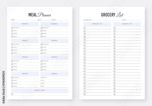 Daily and Weekly Meal Planner with Grocery List. Shopping List. 2 set of Meal planner. A4 size editable meal planner. Printable meal planner. Meal Tracker, Healthy Planner & Diet Planner.
