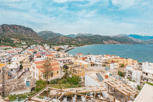 Paleochora, crete island, greece: city of palaiochora with view to white mountains and lybian sea