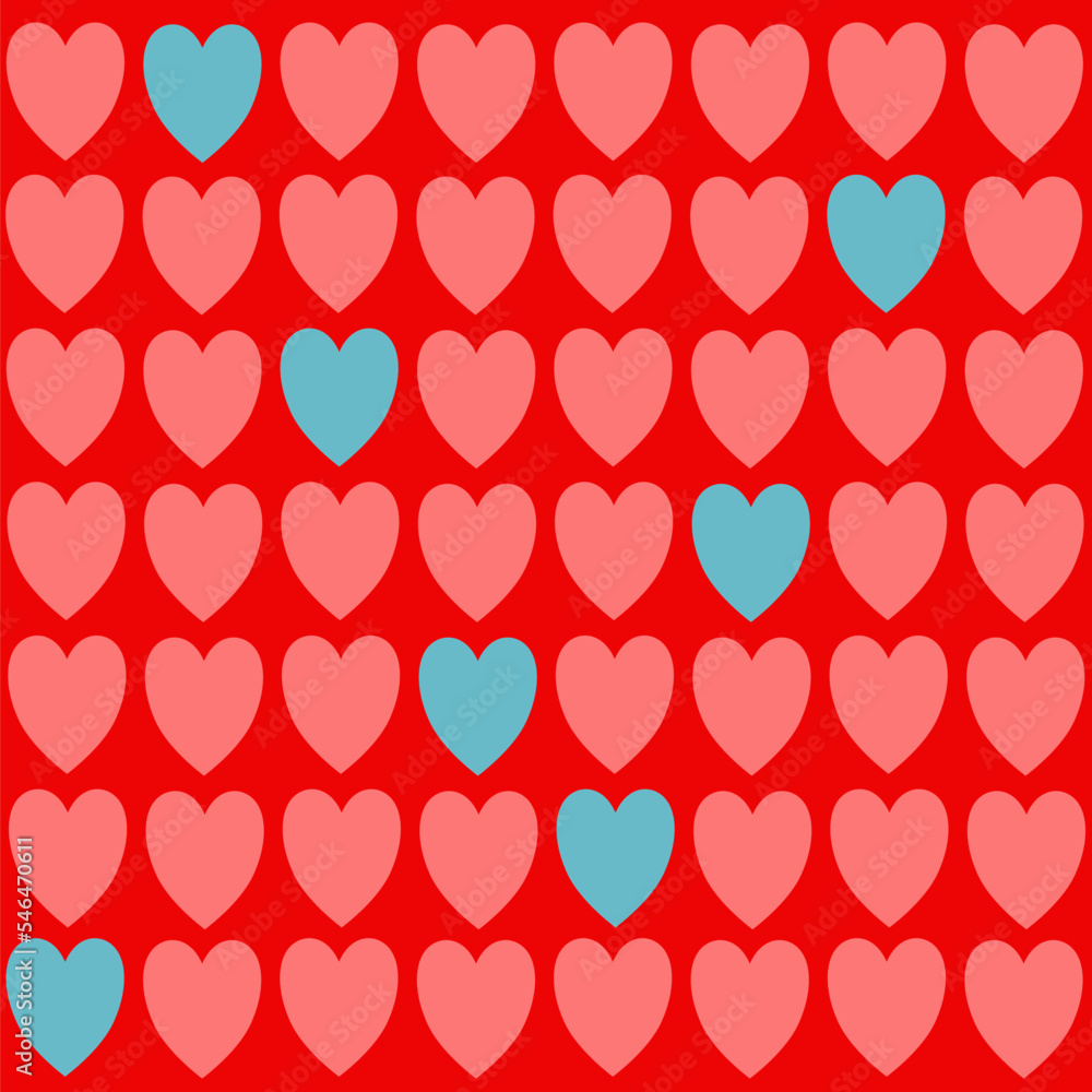 pattern with red blue hearts red background