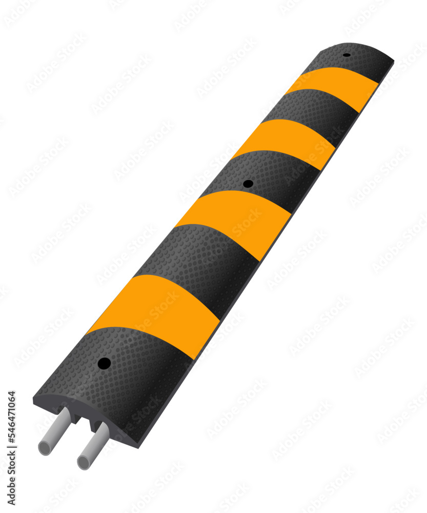 Vetor de Rubber speed bump with pipes, yellow and black stripe, vector
