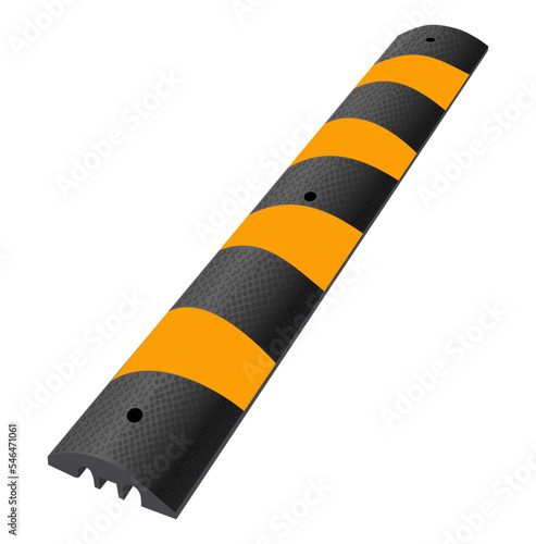 Rubber speed bump, yellow and black stripe, vector  illustration
