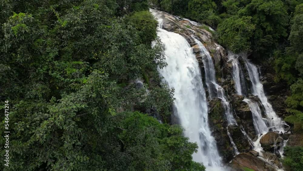 Drone reveal of beautiful lush green Jungle Waterfall Drone reveal of beautiful lush green Jungle Waterfall