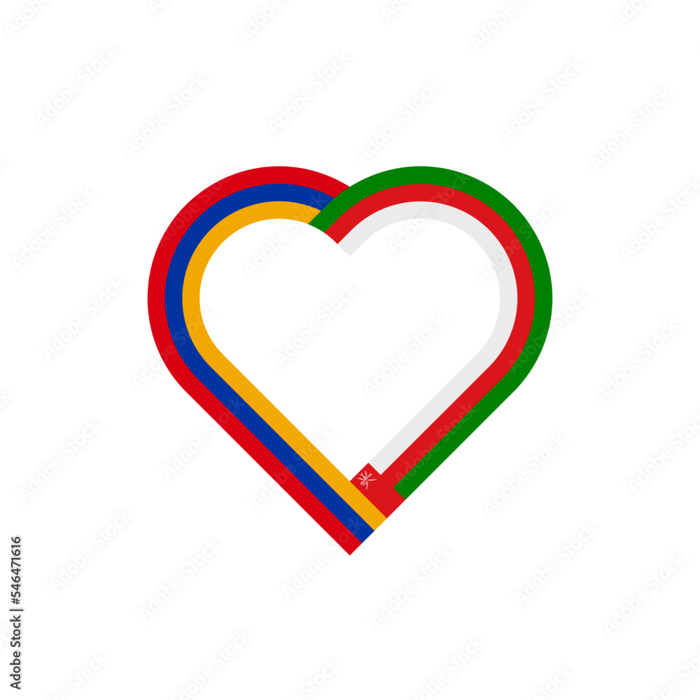 friendship concept. heart ribbon icon of armenia and oman flags. vector illustration isolated on white background
