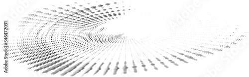 Concentric halftone dotted, beaded disk. Simulation of rotational movement. Radial dashed,  polka dots rays. Space for copy text. Imitation of a duplicate bottom layer.