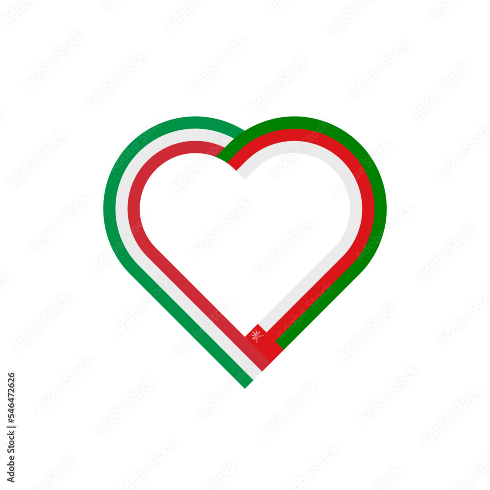 friendship concept. heart ribbon icon of italy and oman flags. vector illustration isolated on white background friendship concept. heart ribbon icon of italy and oman flags. vector illustration isolated on white background