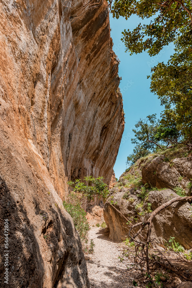 Lissos Gorge Sougia, crete island, greece: hiking through a beautiful cretan canyon with ancient settlement