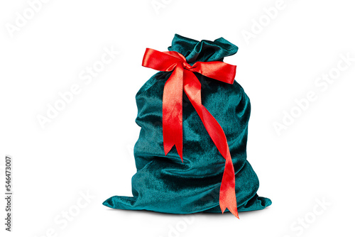 Canvas Print closed velor bag with red bow close-up