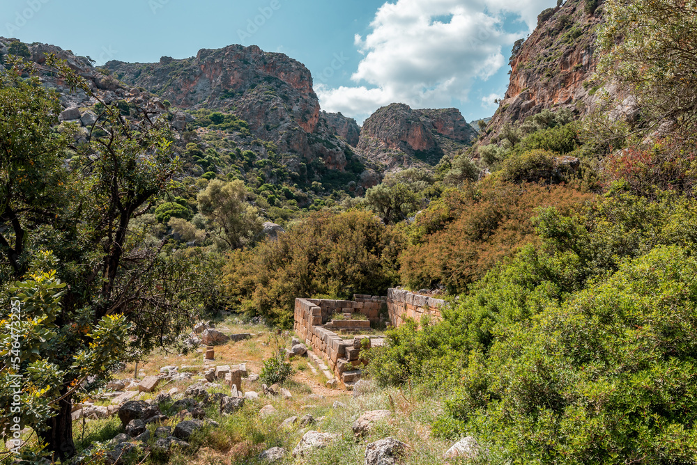 Lissos Gorge Sougia, crete island, greece: hiking through a beautiful cretan canyon with ancient settlement
