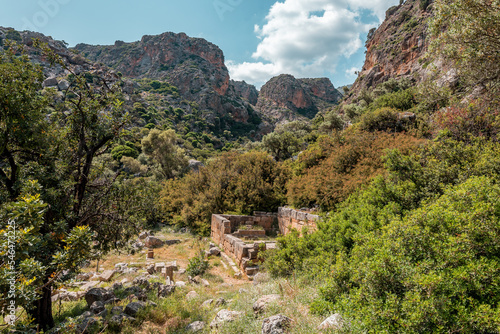 Lissos Gorge Sougia, crete island, greece: hiking through a beautiful cretan canyon with ancient settlement 