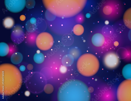 Bokeh background galaxy. Abstract glitter defocused blinking. Beautiful sparks shiny ornaments with special light. Soft blur light effect wallpaper. Vector illustration.