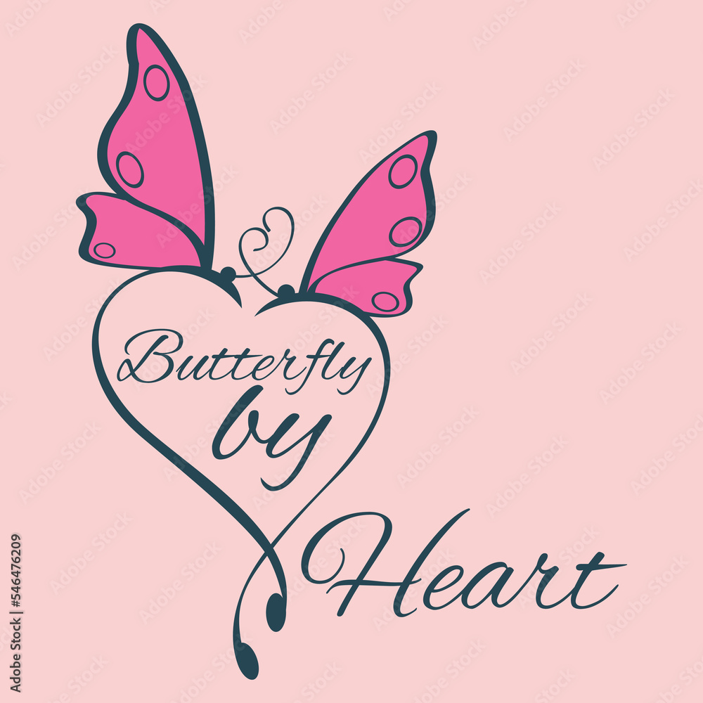 Abstract vector heart with butterflies. Element for design.
