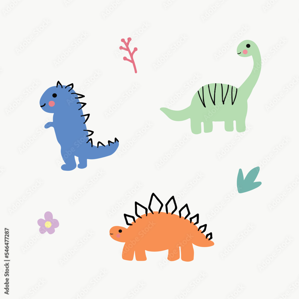 
Cute dino flat illustration vector pack  perfect for toddler wallpaper, blanket, clothes, toy, and book