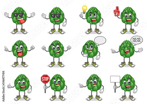 stock vector set of cute artichoke cartoon mascot with face expression on a white background