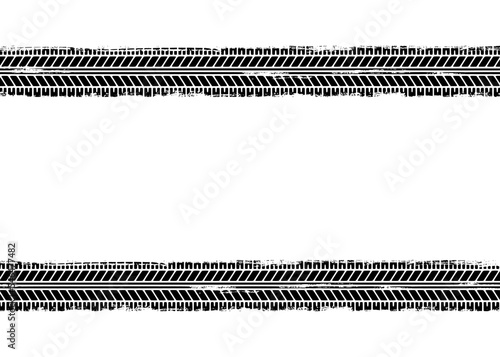 Auto tire tread grunge background. Car and motorcycle tire pattern, wheel tyre tread track. Black tyre print. Vector illustration isolated on white background.