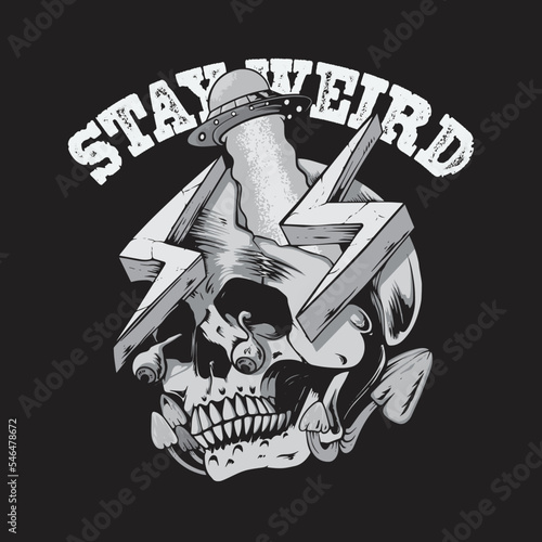 stay weird illustration black and white