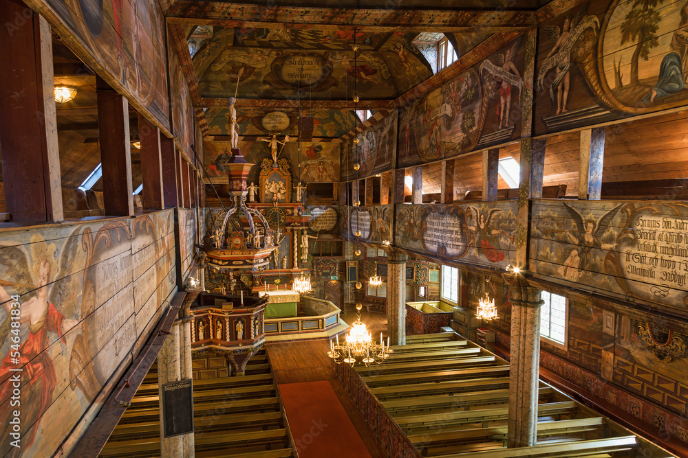 Interior of a wooden church