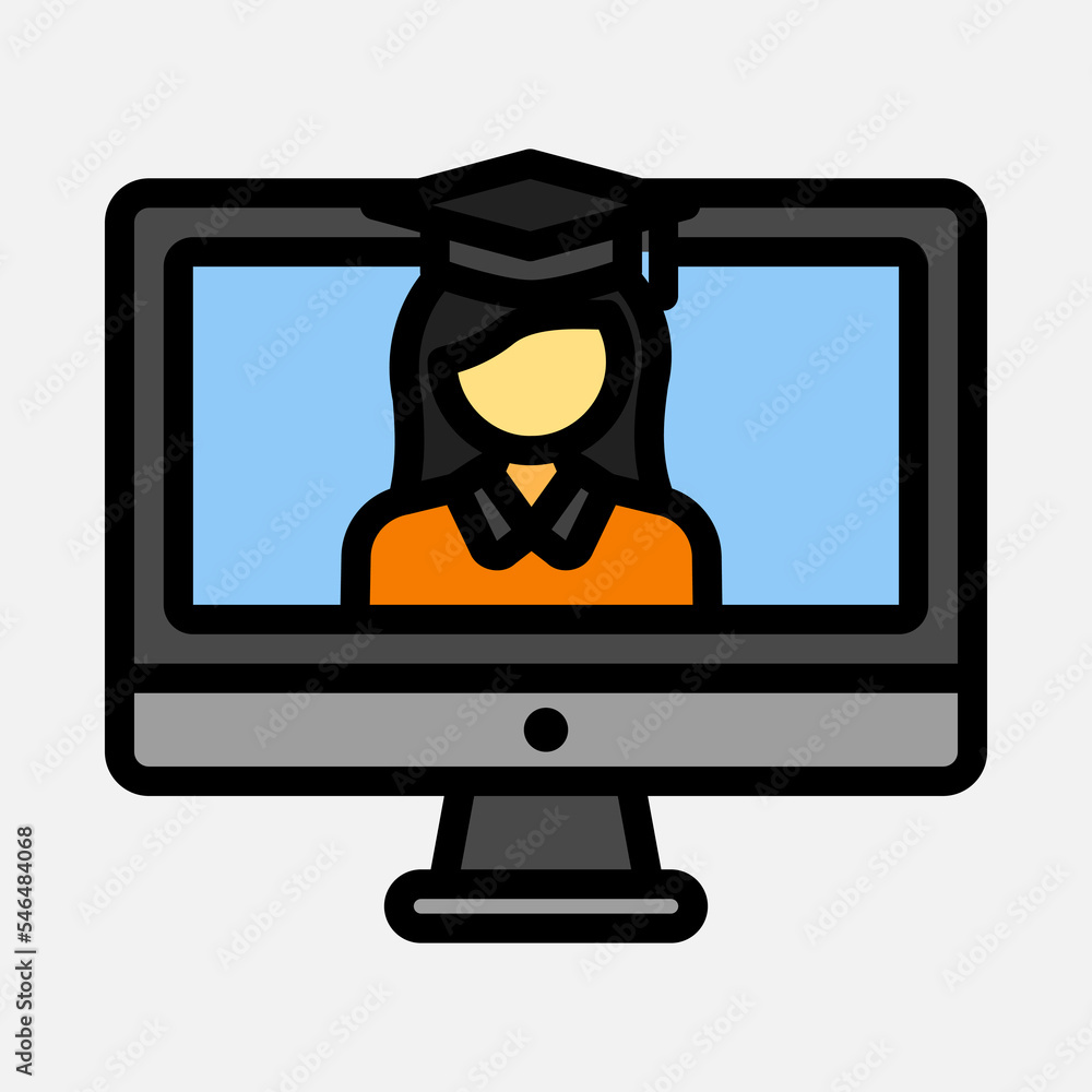 Graduation woman icon in filled line style, use for website mobile app presentation Graduation woman icon in filled line style, use for website mobile app presentation