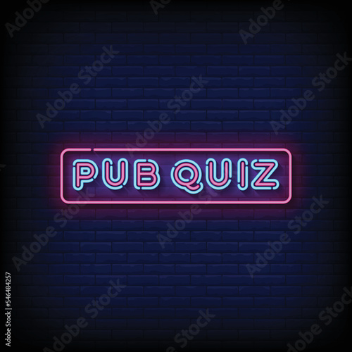 Neon Sign pub quiz with brick wall background vector
