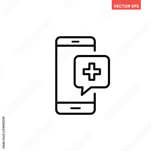 Black single telemedicine line icon, simple online emergency service flat design pictogram, infographic vector for app logo web website button ui ux interface elements isolated on white background