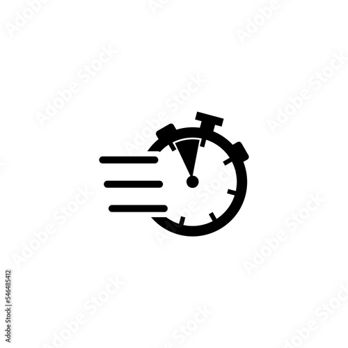 Quick time logo, fast deadline. Fast flying time, round clock icon isolated on white background