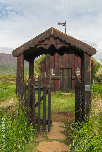 the entrance through the famous grafarkirkja church, iceland photo