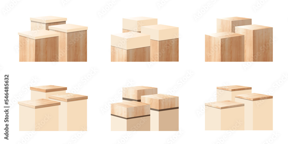 Fototapeta premium 3d pedestal wood podium geometric platform. Product display presentation. Wooden Minimal scene template design
