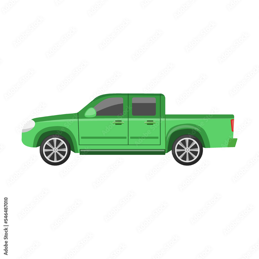green pickup Car vector illustration. Car design, side view of