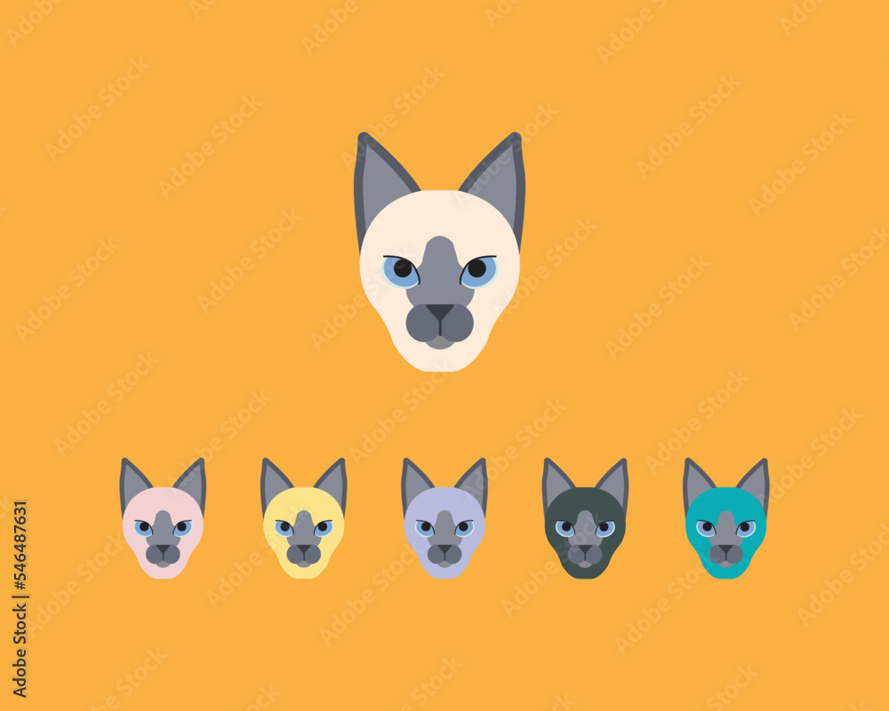 Obraz premium Siamese cat breed premium vector icon, Stylized Cute Cat head symbol premium icon, Premium Quality Kitten Element In Trendy Style, Vector of cat face icon colorful Logo, Sign vector illustartion.
