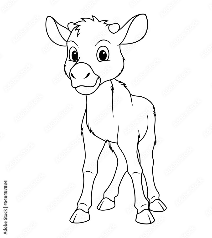 Obraz premium Little Moose Cartoon Animal Illustration BW
