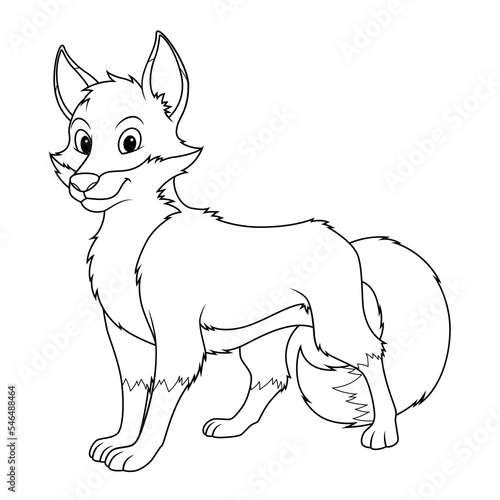 Red Fox Cartoon Animal Illustration BW